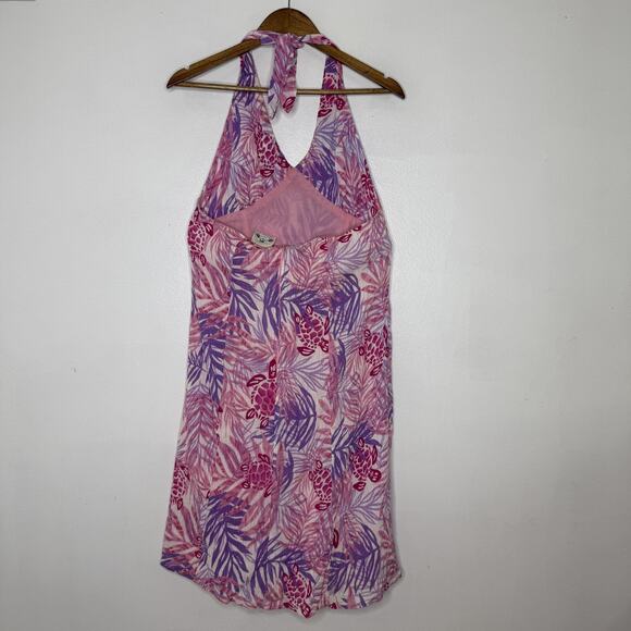 Palm Court Dress Womens Large Pink Purple Halter Sundress Tropical Turtle Beach - Picture 5 of 5